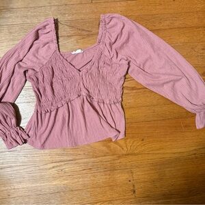 Altard state Women's Smocked Peplum Long-Sleeve Top - Pink